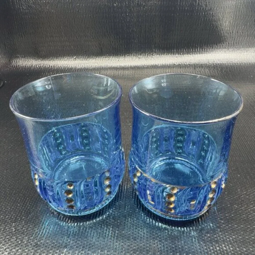 EAPG 1898 Riverside Olympia Glass Seed Pod Blue Tumblers Set‎ Manganese 365nm UV